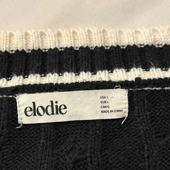 Elodie Black Knit Sweater with White Trim VNeck Sweater - Picture 5 of 8